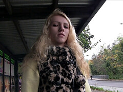 Blonde hottie rides cock instead of taking the bus in public