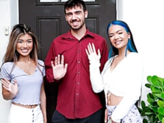 Leie, Asiatisch, Grosser schwanz, Blasen, Hundestellung, Frau frau mann, Dürr, Titten