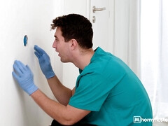 Anal, Cul, Blonde, Éjaculation interne, Bâillonner, Fessée, Uniforme, Voyeur