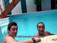 Watch as this amateur couple indulges in a relaxing spa day with a hunter who loves fucking