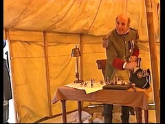 Two soldiers sluts kiss at the army officers camp