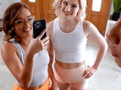 美女, ブロンド, フェラチオ, 手コキする, キス, オナニー, ティーン, オッパイの