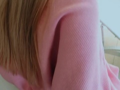 Enthousiasteling, Blond, Pijpbeurt, Stel, Hondjeshouding, Sperma in gezicht, Natuurlijke tieten, Gezichtspunt