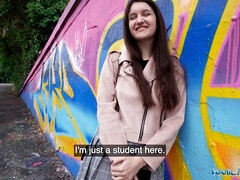 Enthousiasteling, Grote mammen, Sperma in mond, Lul, Buiten, Gezichtspunt, Realiteit, Student