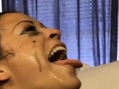 Enthousiasteling, Bruinharig, Sperma in gezicht, Hd, Tieten likken