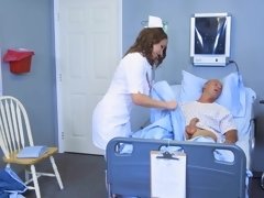 A brunette nurse with a sexy ass is getting her ass grabbed and slapped
