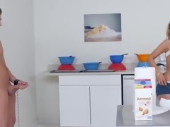 美女, デカパイ, ブロンド, フェラチオ, フェムドム, Hd, キッチン, 馬乗り
