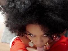 Curly-haired ebony Selva Lapiedra gets fucked cocky Santa