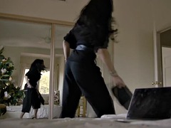 Brunette shemale Ariel Demure fucks bosss big cock in the office