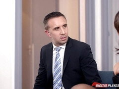 舐める尻, デカパイ, フェラチオ, 茶髪の, フランス人, ラフ, ロシア人, 三人