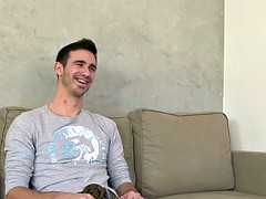 Slim agent in lingerie sucks dick on the couch