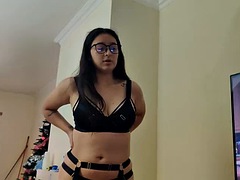 PAWG stepmom in lingerie and high heels licks her sons friends cock