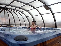 Elegant babe with beautiful body sucks old dick in jacuzzi