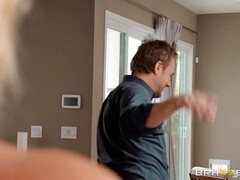 A young plumber fucks an unfaithful busty wife in the bathroom.