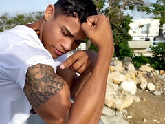 Muscle Latino boy Lucian Reed shows off his hot body
