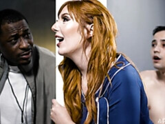 Sexy redhead chick Lauren Phillips jumps on a long penis in the office