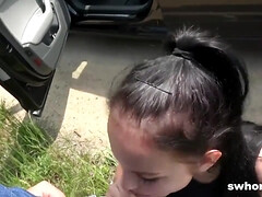 Grote kont, Grote lul, Pijpbeurt, Gezichtspunt, Openbaar, Roodharige vrouw, Tieten likken, Slet