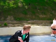 Big booty brunette slut fucked hard by her trainer