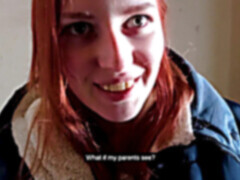 Enthousiasteling, Pijpbeurt, Sperma in mond, Buiten, Openbaar