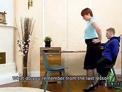 Tutor4k. red-haired mature tutor dragged into hard porn with schoolgirl