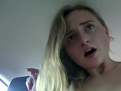 Blonde teen bangs in strangers car