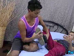 Aziatisch, Sperma shot, Voeten, Homo