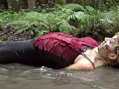 Beautiful Blonde in Leather Leggins and Wellies plays in Mud P2: Amateur, Babe  Ass Porn