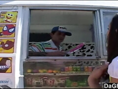 Ice cream man dips his popsicle in a teen