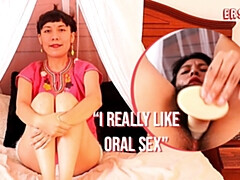 Anahi works a dildo through her full bush