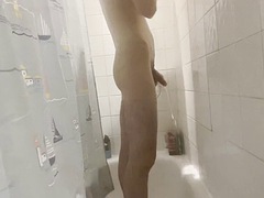 Enthousiasteling, Grote lul, Homo, Masturbatie, Douche, Mager, Alleen, Tiener