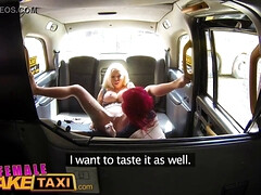 Redheads have multiple orgasms while playing with dildos in their pussy in fake taxi