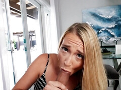 Blonde nympho Ally Wild smiles while getting her narrow pussy drilled