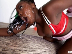 18, デカパイ, 黒人, 巨乳な, チアリーダー, バック, なめる, ティーン