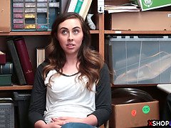 Teen thief caught stealing and fucked by two security guys