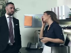 Office gf spanked by boss before watching sex and rubbing her