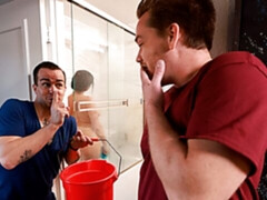 浴室, デカ尻, 茶髪の, 捕まる, バック, 毛深い, 淫乱熟女, 濡れ