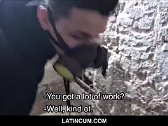 Young Latino twink worker fucking for cash with a stranger in POV