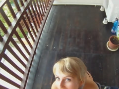 Depraved blonde is having hardcore sex on the balcony