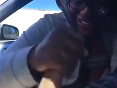 Amateur, Negro, Coche, Ébano, Interracial, Al aire libre, Chupando