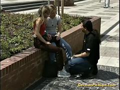 Couple fucking with man watching