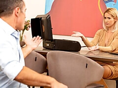 Good blonde with nice tits Amy Douxx swallows semen after hard fuck