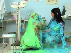 Noire, Femelle, Fétiche, Gants, Infirmière, Satin, Jarretelles, Catch