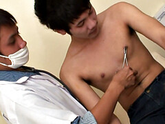 Asian doctor barebacks twink till cum after check