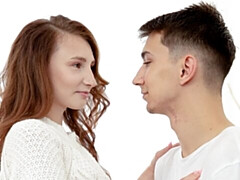 Lovers orgasm on a couch