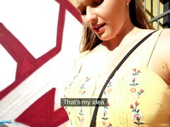 Tussi, Grosse titten, Braunhaarige, Vollbusig, Paar, Besamung, Öffentlich, Titten