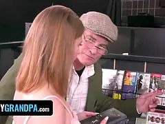 Step granddaughter Ginger Grey lets pervert older dude cum inside her in a public shop - notmygrandpa