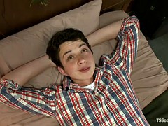 horny guy getting his ass fucked while touching the shemale's tits