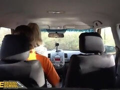 Blonde Marilyn Sugar Gets Naughty in Car with Black Stockings - Fake Driving School Fun