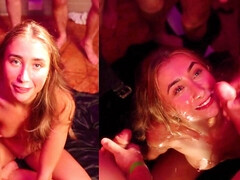 Lilly Phillips gets her tight ass drilled by a 40-man bukkake gang in a wild interracial threesome