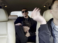 Busty blonde rides cock in front of taxi driver cuckold